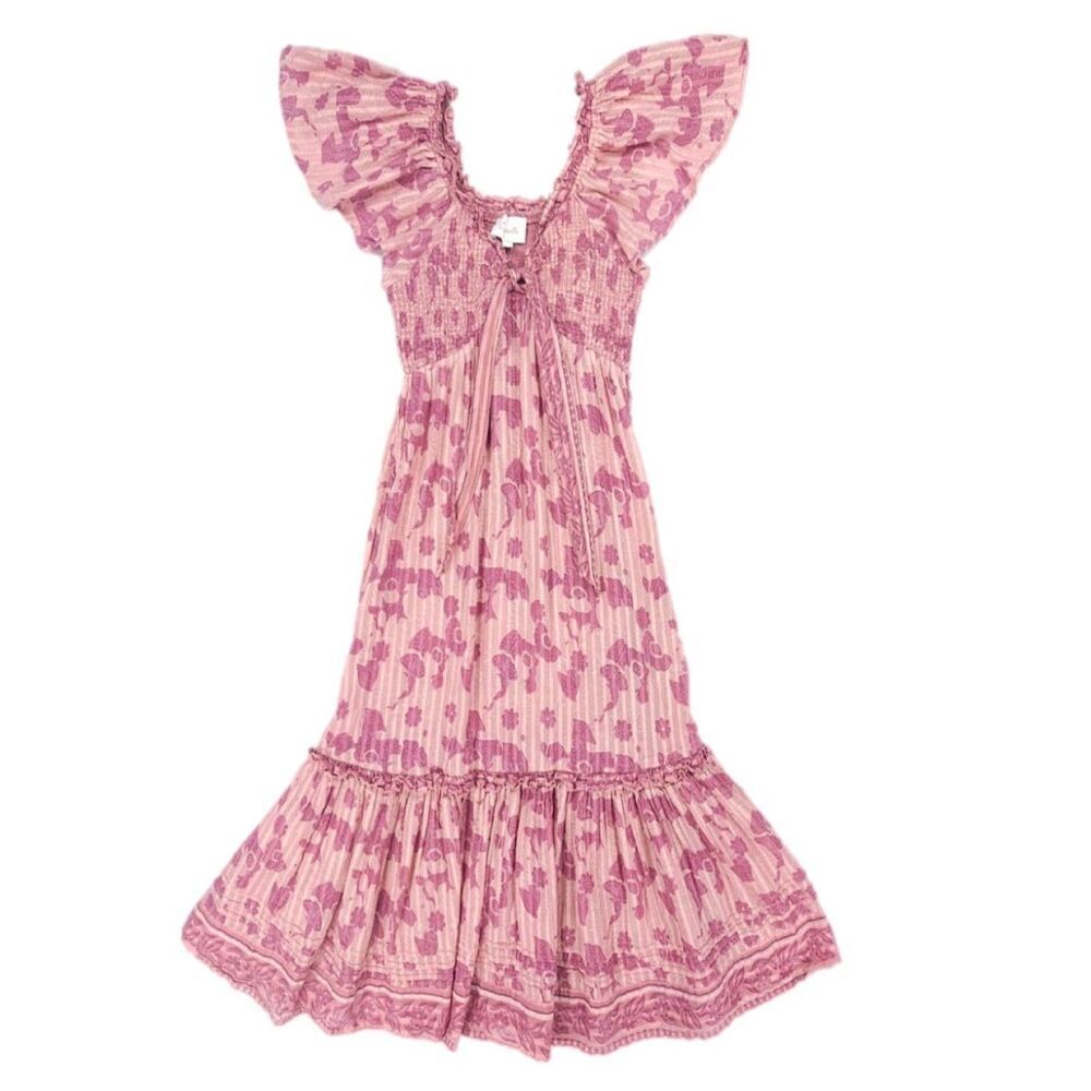 NEW Cleobella Ashlyn Midi Dress Batik Print Pink Soft Girl Romantic Boho Resort